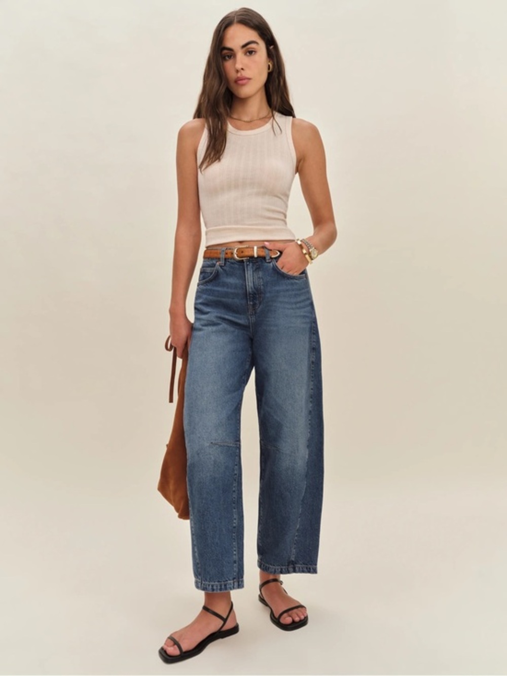 Reformation Tyler Mid Rise Barrel Jeans in Mountain Medium Wash Size 25